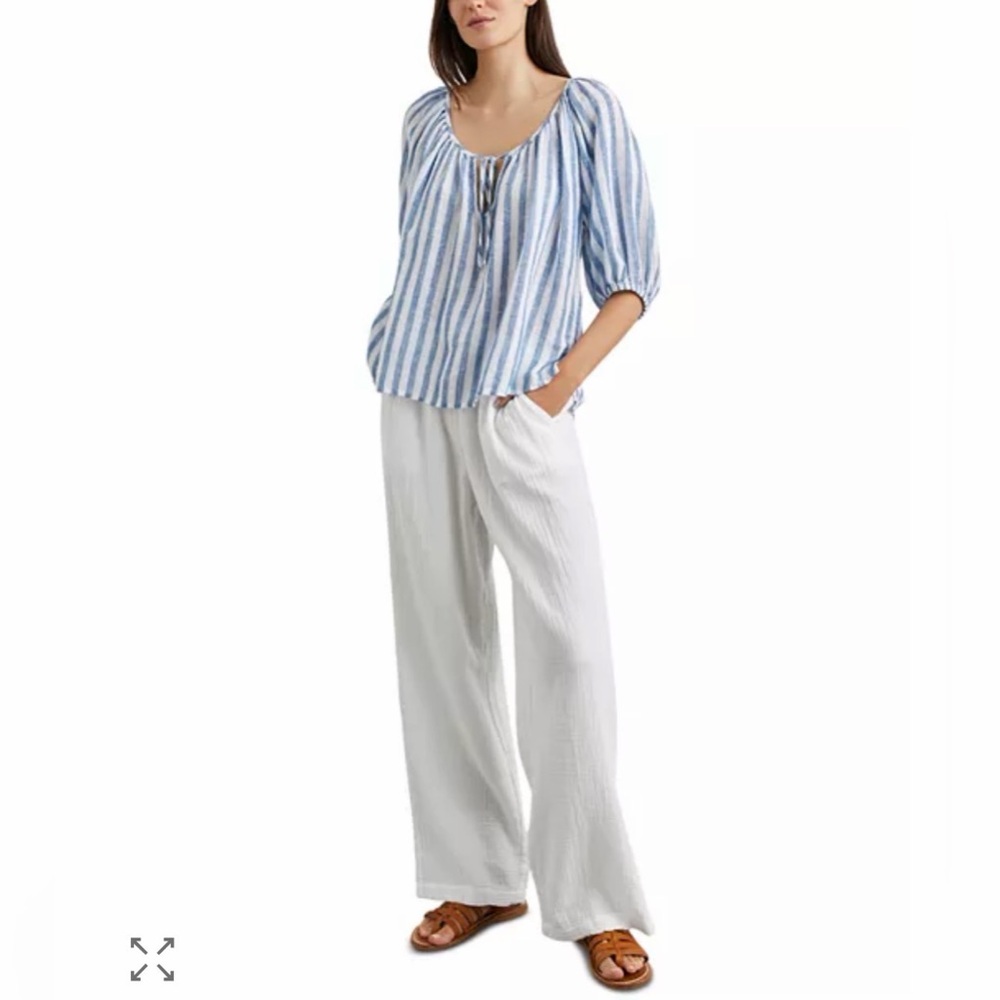 Rails Kirstie Top in Casablanca Stripe Linen Blend Tie Peasant Relaxed size M